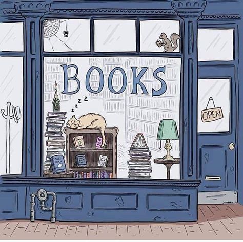 Book Shop Drawing, Book Store Drawing, Book Store Illustration, Book Shop Design, Bookstore Painting, Library Drawing, Book Cover Design Inspiration, Cartoon Books, Summer Scrapbook