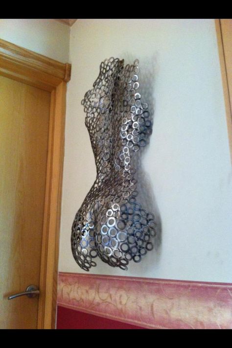 Plaster cast body immortalized with steel washers by Burned by Design. just lay the washers out on the plaster form and arc weld. great for pregnancy honoring. Body Casting Art, Body Casting, Belly Casting, Iron Woman, Cast Art, Body Cast, Plaster Cast, Automotive Decor, Plaster Art