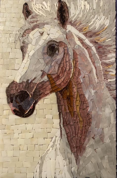 Mosaic Horse Head, Horse Mosaic, Yashoda Krishna, Mosaics Art, Buddhist Art Drawing, Creepy Drawings, Mosaic Animals, Fused Glass Artwork, Glass Artwork