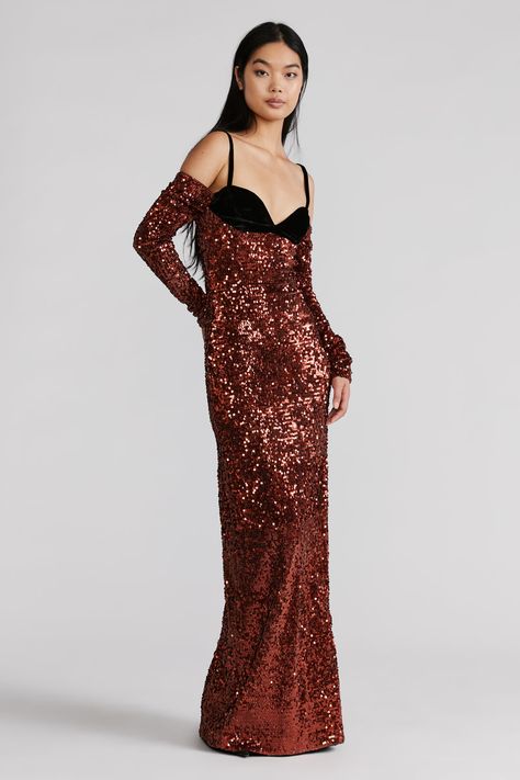 https://zacposen.com/products/sequin-bra-top-gown-203?view=quick Nice Long Dresses, Sequin Bra Top, Sequin Bra, Floor Length Dress, Stunning Gowns, Floor Length Dresses, Bra Top, The Chaos, Black Sequins