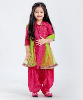 Naira shopping : Wommaniya Impex Baby girls Festive & party,wedding... Long Salwar, Suit Patiala, Punjabi Suits Patiala, Punjabi Dress Design, Suits Indian, Kids Ethnic Wear, Kids Dress Collection, Long Frock Designs, Punjabi Salwar