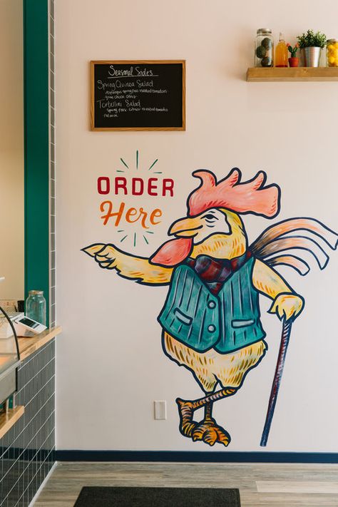 Chicken Shop Design Ideas, Chicken Store, Desain Merek, Fredericton New Brunswick, Fried Chicken Restaurant, Small Restaurant Design, Chicken Logo, Selfie Wall, Chicken Shop