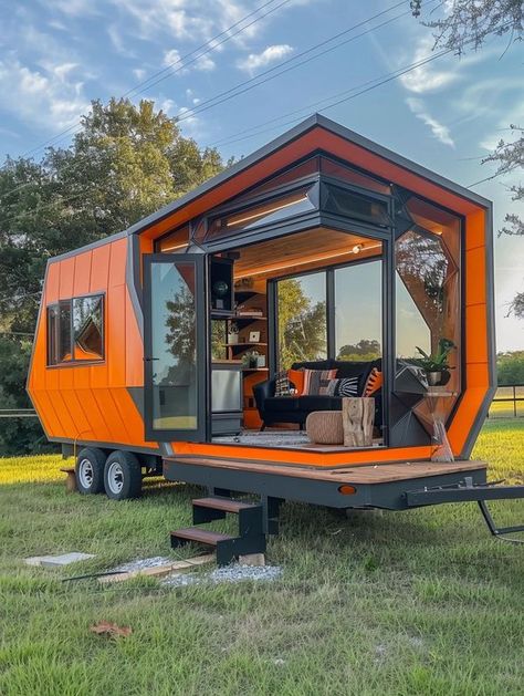 Living In A Tiny Mini Rv Campers, Simple Dwelling, Tiny House Communities, Home Made Gym, Tiny House Furniture, Tiny House Luxury, Shelter Design, A Frame House Plans, Tiny House Trailer