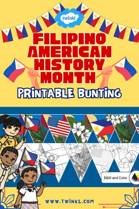 Filipino American History Month Bunting Heritage Month Bulletin Board, Heritage Decor, Filipino Heritage, Kindergarten Classroom Management, Homeschool Holidays, Kindergarten Social Studies, Flag Display, Teacher Created Resources, Pre Kindergarten