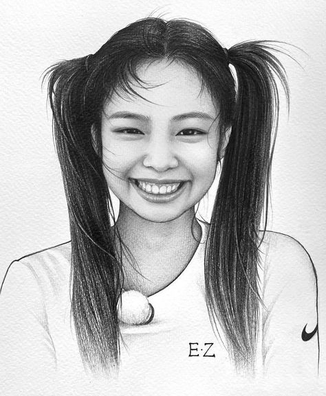 Jennie Jennie Kim Sketch Pencil, Jennie Drawing, Blackpink Drawing, Beautiful Pencil Sketches, Pencil Arts, Smile Drawing, Watercolor Art Face, Fanart Kpop, Drawing Tutorial Face