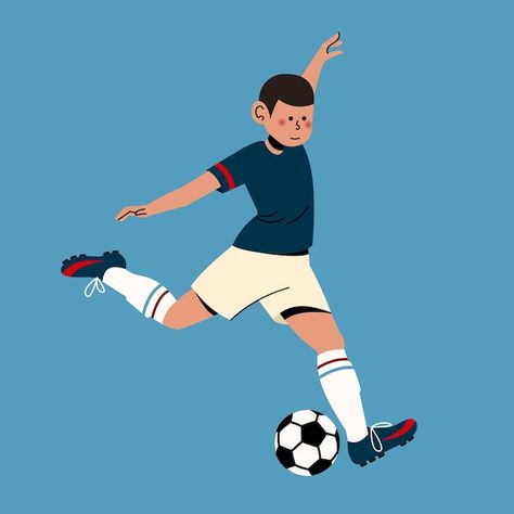 Soccer player kicking ball vector illust... | Premium Vector #Freepik #vector #fun #football #people #illustration Soccer Vector Illustration, Football Illustration Design, Football Doodles, Sport Animation, Soccer Illustration, Ball Vector, Friday Video, Speculative Design, Soccer Art