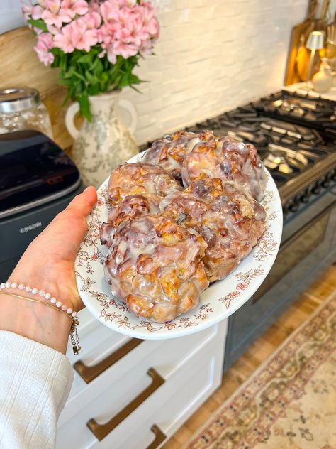 Air Fried Apple Fritters, Airfryer Apple Fritters, Air Fryer Apple Desserts, Air Fryer Apple Fritters, Homemade Apple Fritters, Fried Apples, Fall Breakfast, Apple Fritters, Homemade Apple