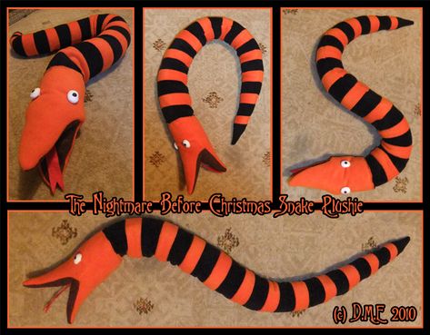 TNBC Snake Plushie by tavington.deviantart.com on @deviantART - This person has lots of awesome TB stuff! Snake Plushie, Striped Snake, Nightmare Before Christmas Tree, Nightmare Before Christmas Ornaments, Nightmare Before Christmas Decorations, Sally Nightmare Before Christmas, Nightmare Before Christmas Halloween, Orange Christmas, Adornos Halloween