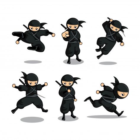 Cartoon black ninja set with six differe... | Premium Vector #Freepik #vector #cartoon Cute Ninja Drawing, Ninja Background, Ninja Running, Angry Cartoon Face, Baby Ninja, Ninja Tattoo, Ninja Run, Running Drawing, Ninja Illustration