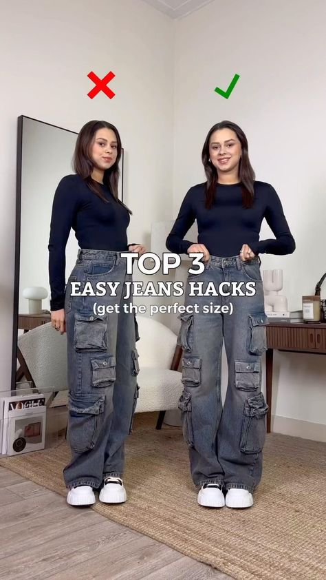 Celana Jins Wanita, Jeans Hacks, Denim Hacks, Big Jeans, Easy Diy Clothes, Neat Casual Outfits, Diy Clothes Hacks, Mode Instagram, Diy Vetement