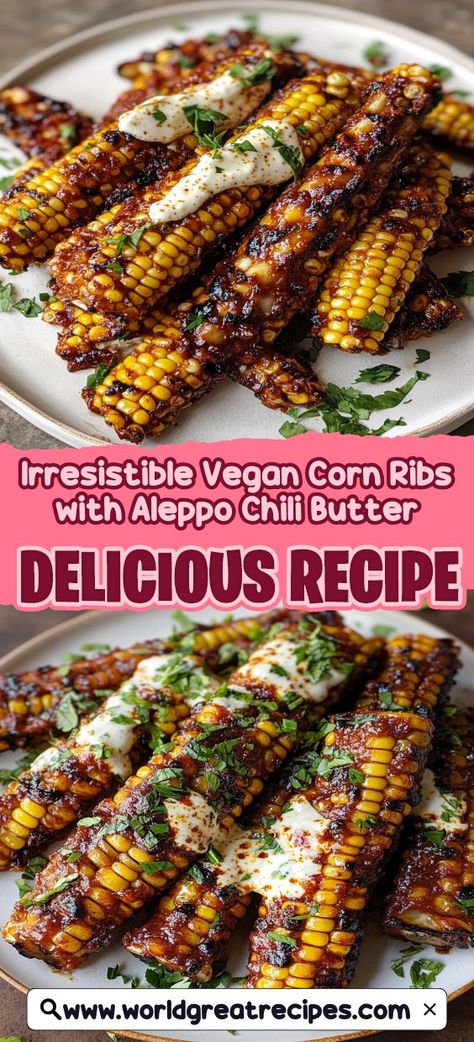 Elevate your next meal with these Irresistible Vegan Corn Ribs drizzled with Aleppo Chili Butter. This unique recipe transforms fresh corn into savory "ribs," packing a flavorful punch perfect for summer grilling or casual dinners. The sweet corn paired with the smoky heat of Aleppo chili creates a delicious contrast that your family and friends will love. Quick to prepare and easy to customize, these corn ribs will undoubtedly become a crowd favorite at your gatherings! Corn Ribs Recipe, Chili Butter, Quick Easy Family Meals, Corn Ribs, Gourmet Dishes, Recipes Meal Prep, Unique Recipe, Summer Grilling, Healthy Dinner Ideas