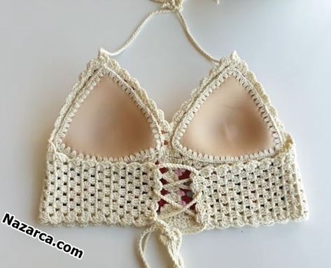 TIĞ ÖRGÜ CROP BÜSTİYER:ÜÇGEN GLOP/BRA CUP - Nazarca.com Bra Cup, Bra Cups, Crochet Bikini, Hand Embroidery, Crochet Top, Cross Stitch, Crop Top, Crop Tops, Embroidery