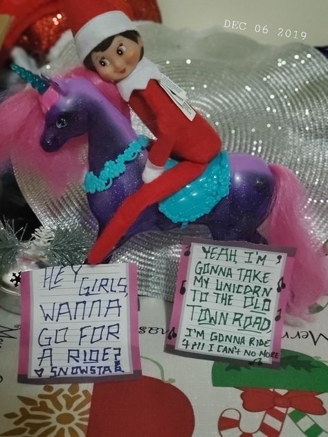 Elf on the Shelf ideas 2019 Elf On The Shelf Unicorn Ideas, Unicorn Ideas, Elf Pets, Unicorn Mom, Rainbow Outfit, Home Clothes, Elf On The Shelf Ideas, Community Events, Shelf Ideas