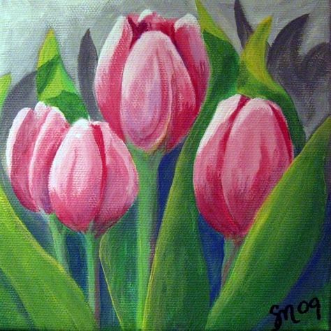 Painting Ideas 2023, Cottagecore Painting, Easter Paintings, Tulip Painting, Tulips Art, Painting Stencils, Easy Acrylic Painting, Art Sketches Doodles, Sketches Doodles