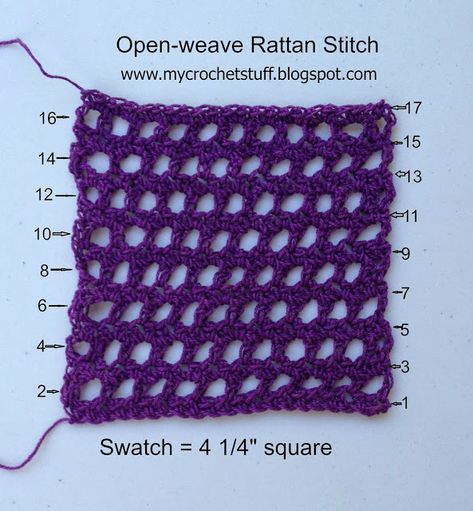 Crochet and Other Stuff: Open-weave Rattan Stitch pattern - free crochet pa... Open Weave Crochet, Different Crochet Stitches, Dishcloth Crochet Pattern, Crochet Shawl Pattern Free, Crochet Goodies, Crochet Dishcloths, Freeform Crochet, Shawl Crochet Pattern, Crochet Stitches Patterns