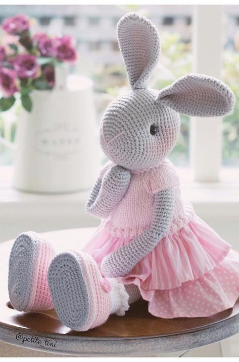 Awesome and Cute Amigurumi Free Crochet Doll Ideas and Images - Page 28 of 37 - Daily Crochet! Knitted Bunnies, Easter Bunny Gifts, Little Cotton Rabbits, Grey Bunny, Crochet Bunny Pattern, Crochet Rabbit, Pink Knit Sweater, Easter Crochet, Crochet Bunny