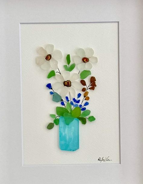 Sea Glass Flower Pictures, Seaglass Flower Art, Sea Glass Art Flowers, Flower Sea Glass Art, Sea Glass Flower Art, Sea Glass Art Ideas, Sea Glass Pictures, Sea Glass Flowers, Sea Glass Diy