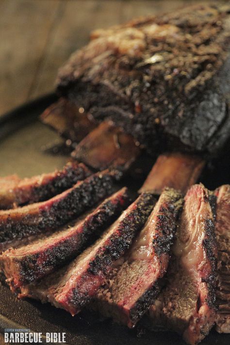 Brisket on the Bone - Brisket on the bone seasoned simply with salt, pepper, and hot red pepper flakes. From Steven Raichlen's Project Smoke. Smoked Beef Brisket Recipes, Smoker Recipes Electric, Texas Brisket, Brisket Recipes Smoked, Steven Raichlen, Smoked Bbq, Recipes Bbq, Recipe Beef, Brisket Recipes