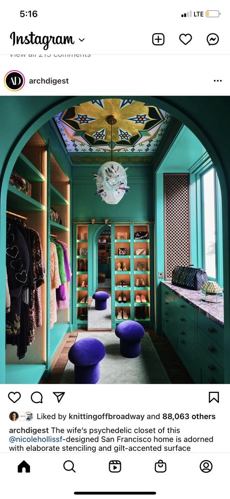 Colour For Living Room, Architect Digest, Funky Interior Design, Closet Idea, Maximalist Interior Design, Maximalist Interior, Retail Interior Design, San Francisco Houses, Closet Renovation