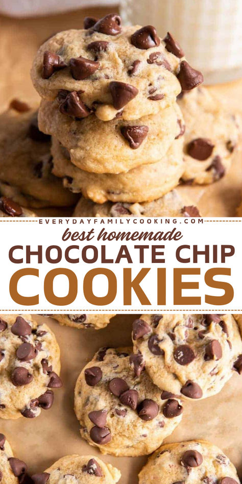 Look no further than the BEST Homemade Chocolate Chip Cookies! Your Christmas dessert ideas won't be complete without this holiday baking recipe. Not only are these easy Christmas cookies ooey-gooey, but they also smell divine! Homemade Easy Cookies, Best Simple Cookie Recipes, Really Good Cookie Recipe, The Best Homemade Chocolate Chip Cookies, Low Sodium Cookie Recipes, Easy Choc Chip Cookies Recipes, Fast Easy Cookies, Easy Cookie Recipes 3 Ingredients, Easy Baking Recipes 3 Ingredients