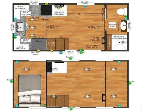 This is a 160 sq. ft. Birchwood tiny house on wheels. From the outside, you’ll notice cream board and batten siding and a maroon front door. When you go inside, you’ll find a kitchen, l… Small Houses On Wheels, Tiny Living Space, Bathroom Floor Plans, Tiny House Layout, Tiny House For Sale, Tiny House Floor Plans, Home Studio Music, Tiny House Movement, Tiny House Interior