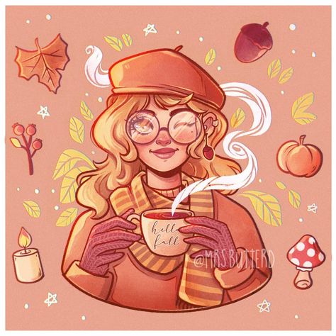 3,024 Beğenme, 42 Yorum - Instagram'da Daniela 🌸 (@mrsbutterd): "Hello Fall 🍁 This month I decided to make something special and I create this little and cute…" Fall Character Design, Art Inspo Digital, Think Drawing, Fall Drawings, الفن الرقمي, Fall Girl, Hello Fall, Cartoon Character Design, Beautiful Drawings