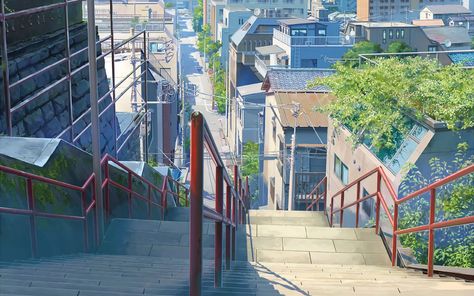 #Anime Your Name. #1080P #wallpaper #hdwallpaper #desktop Your Name Stairs, Perspective Reference, Anime Island, Your Name Wallpaper, What's Your Name, Landscape Stairs, Japanese Background, Anime Wallpaper 1920x1080, Studio Ghibli Background