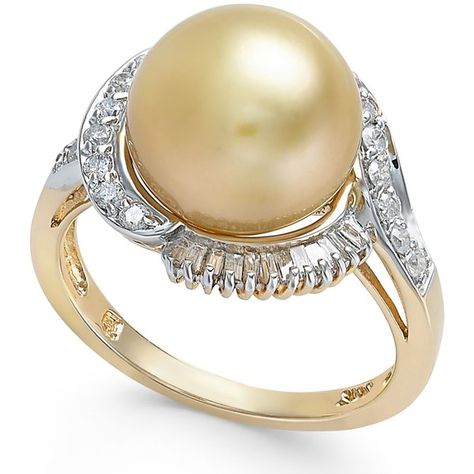 Cultured Golden South Sea Pearl (11mm) and Diamond Ring (1/2 ct. t.w.)... (2,095 CAD) ❤ liked on Polyvore featuring jewelry, rings, yellow gold, yellow gold rings, gold jewelry, 14k yellow gold ring, 14k ring and gold rings Macys Jewelry, Golden South Sea Pearls, Yellow Diamond Rings, Yellow Gold Diamond Ring, Gold Rings Jewelry, Golden Ring, Yellow Gold Jewelry, Gold Diamond Jewelry, Sea Pearl