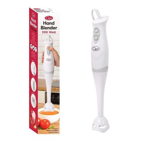 Electric 2 speed 200 watt hand held blender / mini hand mixer / mini stick blender.  Use this 200W Stick hand Blender to puree soups, blend baby food, make homemade smoothies and much, much more! The twin speed settings mean that you can select the appropriate speed for the food type and create accurate results every time. Comes with hanging hook for easy storage. Quick release detachable base for easy cleaning. 200 Watt with Stainless Steel Dual Blade Ergonomic design - Comfortable and easy to Stick Blender, Hand Held Blender, Fruit Blender, Smoothie Maker, Juice Maker, Mini Blender, Electric Juicer, Smoothie Makers, Electric Foods