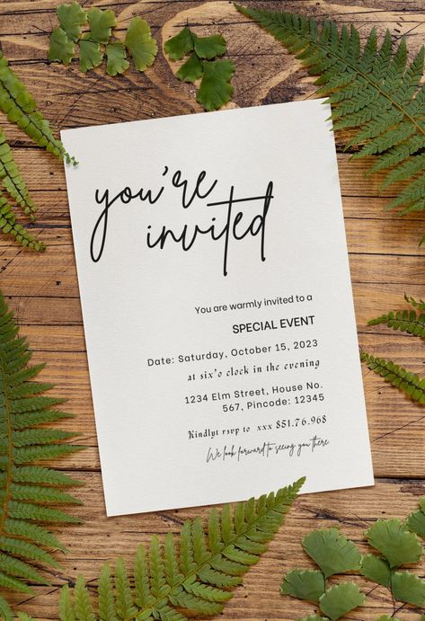 Modern business invitation template with gold foil accents and floral elements. Editable with Microsoft Word or Google. #You’re_Invited_Cards #You're_Invited_Invitation #Business_Invitation_Card_Design_Creative #Invitation_Business_Event You’re Invited Cards, You're Invited Invitation, Business Invitation Card Design Creative, You Are Invited Invitations, Event Launch, Invitation Business, Event Invitation Design, Business Fonts, Business Invitation