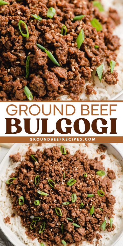 Learn how to make bulgogi with ground beef! This Korean dish is an easy family dinner you'll surely love. Not only is this Asian ground beef recipe a speedy weeknight meal in just 20 minutes, but it is also a sweet and savory delight! Ground Beef Bulgogi Recipe, Ground Beef Bowl, Asian Ground Beef, Ground Beef Bulgogi, Asian Ground Beef Recipes, Dinner Ideas For Tonight, Beef Bulgogi Recipe, Korean Ground Beef, Ground Beef And Broccoli