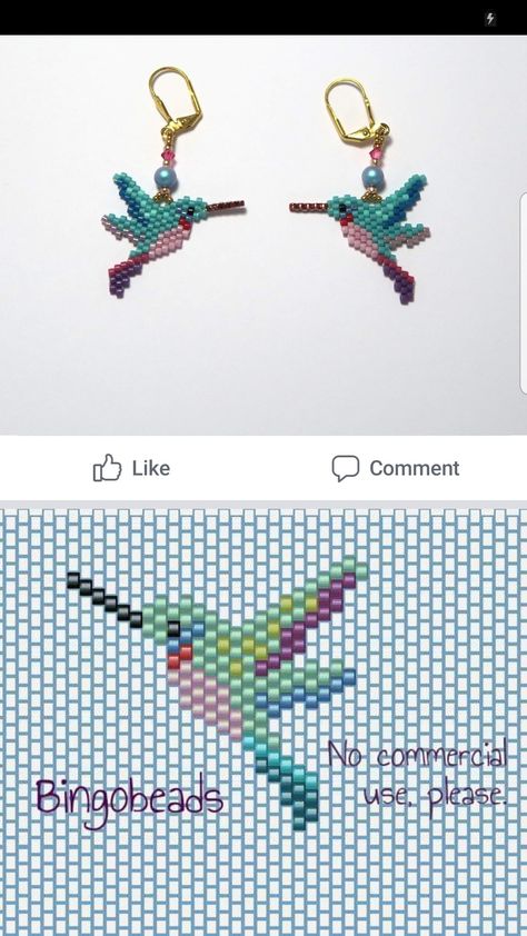 Seed Bead Hummingbird Pattern, Brick Stitch Animal Patterns, Brick Stitch Animals, Seed Bead Animals Patterns, Seed Bead Hummingbird, Seed Bead Animals, Brick Stitch Pattern Earring, Seed Bead Jewelry Patterns, Seed Bead Crafts