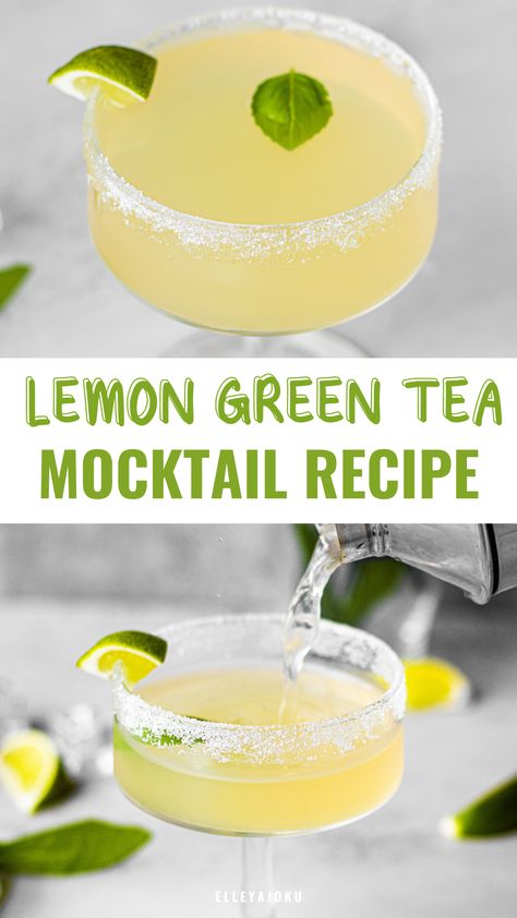 A refreshing and flavorful drink, the Lemon Green Tea Mocktail is sure to tantalize your taste buds! With the tartness of lemon and the clean, earthy taste of green tea, this mocktail is the perfect way to cool down on a summer day. Enjoyed both by kids and adults alike, this lemon mocktail will be sure to have you coming back for more. Lemon Mocktail, Tea Mocktail, Green Tea Cocktail, Lemon Green Tea, Drinking Green Tea, Easy Mocktail Recipes, Mocktail Drinks, Green Tea Lemon, Drink Recipes Nonalcoholic