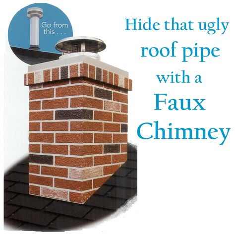 A chimney surround is a metal false brick chimney. It hides ugly flue pipes sticking out of the roof. How to assemble and how to install a chimney surround. Faux Chimney Exterior, Chimney Covering Ideas, Fake Chimney, Chimney Ideas, Metal Chimney, Farmhouse Reno, Home Town Hgtv, Spanish Farmhouse, Hiding Ugly