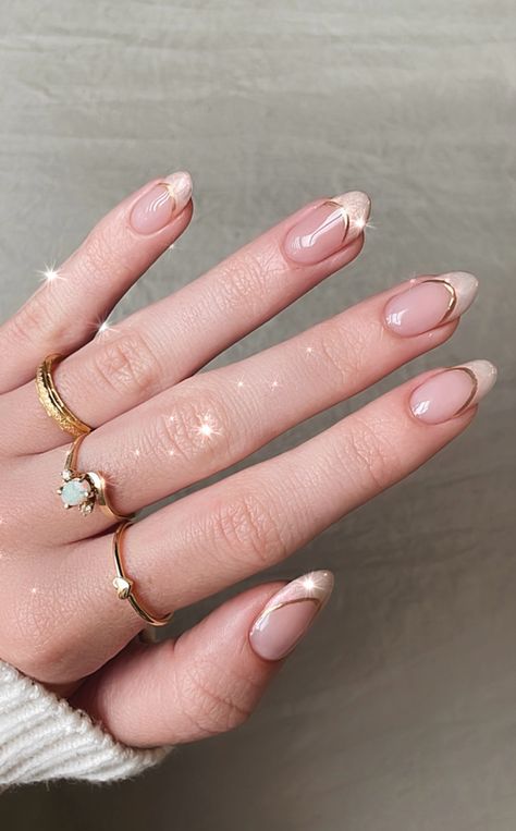 #january #januarynails #nails #nailsofinstagram #nailstagram #glitternails #glitter #opal #opaline #opalnails #gold #goldnails #aesthetic #almond #almondnails #almondshapednails #valentines #valentinesdaynails #valentinesnails #februarynailsideas #february Opal French Tip Nails, Tip Nails Almond, French Tip Nails Almond, Opal Nails, Fancy Nails Designs, Simple Gel Nails, Minimal Nails, Work Nails, Simple Acrylic Nails