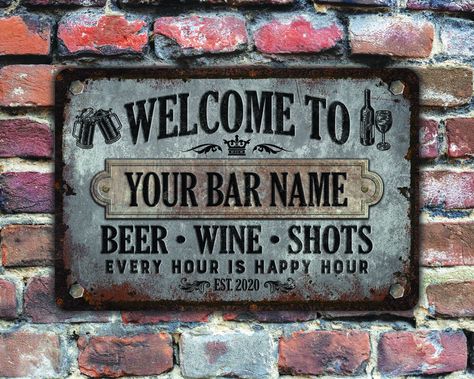 Basement Garage, Home Bar Signs, Custom Bar Signs, Personalized Bar Signs, Personalized Metal Signs, Beer Bar, Etsy Personalized Gifts, Bar Sign, Custom Coffee