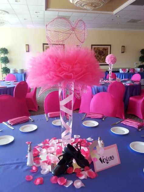 Dance Theme Centerpieces, Dance Centerpieces, Dance Themes, Table Scapes, Glass Cylinder, Ribbon Wrap, Pink Tutu, Bat Mitzvah, Quinceanera