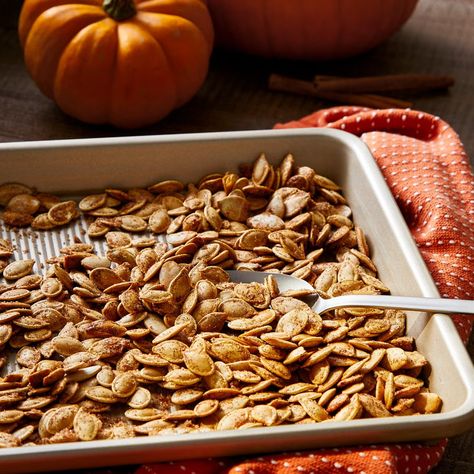 cinnamon sugar pumpkin seeds Cinnamon Sugar Pumpkin Seeds, Pumpkin Seeds Cinnamon, Cinnamon Sugar Desserts, Halloween Candy Recipes, Pumpkin Sugar Cookies, Pumpkin Seed Recipes, Fall Snacks, Sugar Pumpkin, Pumpkin Seed