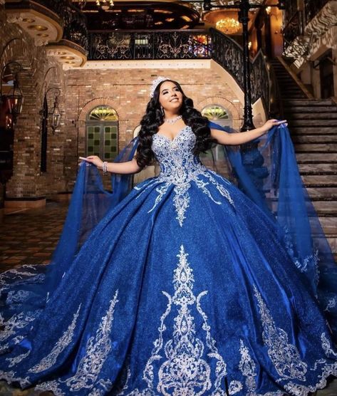 Royal Blue Quinceanera Dresses With Sleeves, Cobalt Blue Quinceanera Dress, Quince Dresses Royal Blue Butterfly, Quince Dresses Navy Blue And Silver, Dark Blue 15 Dresses, Dark Blue Charro Quinceanera Dresses, Quinceanera Dresses Blue And Silver, Royal Blue With Silver Quinceanera Dresses, Royal Blue Qinsenara Dresses