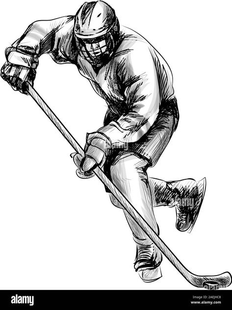 Hockey Drawing, Sport Vector, Paint Vector, Drawing Tutorials For Beginners, Ice Hockey Players, Single Line Drawing, Vector Sketch, Drawing Tutorial Easy