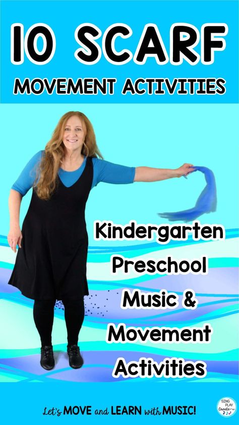 10 Scarf Movement Activities for preschool and kindergarten music time. Preschoolers and Kindergarten aged children love waving scarves around. Don't know how? Read the post by Sing Play Create with the 10 scarf activities you can easily do at home or at school. Preschool Scarf Activities, Preschool Music Activities Lesson Plans, Toddler Music And Movement Activities, Music Ideas For Preschool, Music Lessons For Preschool, Music And Movement Preschool Activities, Movement Activities For Preschool, Music And Movement Preschool, Movement Activities For Preschoolers