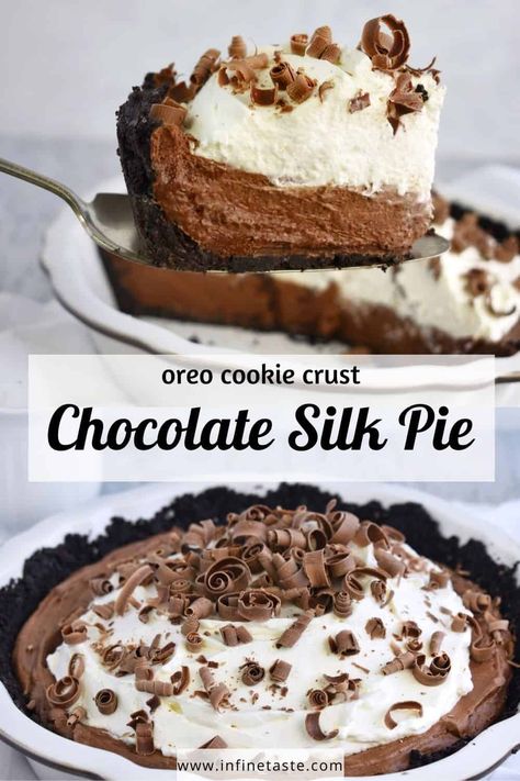 Chocolate Satin Pie, Chocolate Cream Pie Easy, Chocolate Silk Pie Recipe, Easy Pie Recipe, Thanksgiving Desserts Pie, Silk Pie Recipe, Chocolate Silk Pie, Chocolate Cream Pie Recipe, Chocolate Cookie Crust