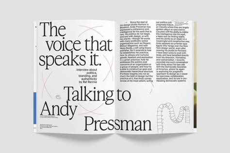 Spread from Issue 03, interview by editor Raf Rennie (@lessthannil) with Andy Pressman (@andypressman). Available at store.talk-is.cheap Pub Design, Page Layout Design, Magazine Spreads, Magazine Layout Design, Publication Design, Editorial Layout, Book Layout, Book Projects, Graphic Design Print