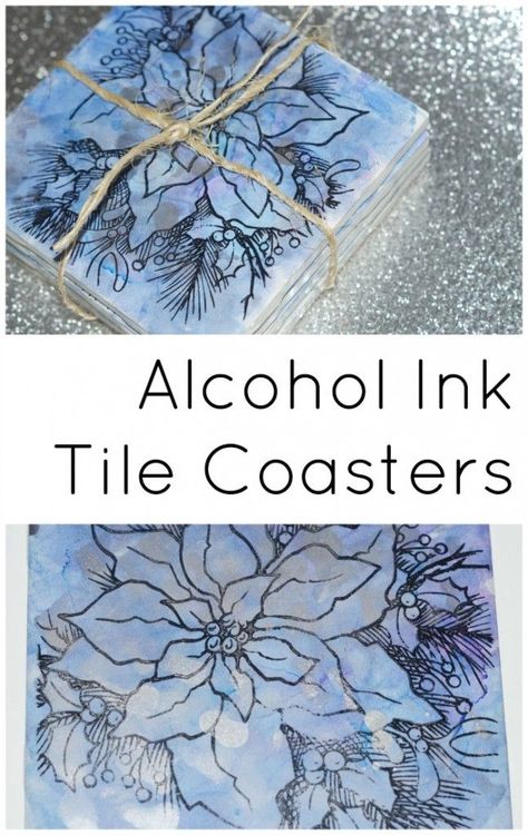 Stamped alcohol ink upcycled tile coasters Alcohol Ink Coasters, Alcohol Ink Tiles, Alcohol Ink Glass, Alcohol Ink Crafts, Ink Crafts, Tile Crafts, Diy Coasters, Alcohol Ink Painting, Alcohol Ink Art