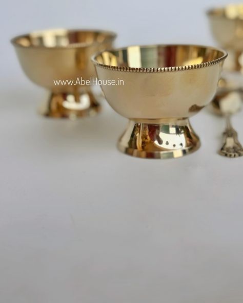 Brass Silver Finish Dessert Bowls | set of 4 | Rs 3199-3299 | www.AbelHouse.in . . . . #brassware #dessertbowl #silverbrass Indian Restaurant, Dessert Bowls, Dinnerware Set, Amazon Finds, Bowl Set, Dinnerware, Dessert, Restaurant, Brass