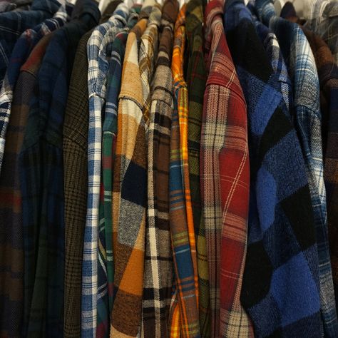 Vintage flannel shirts waiting in line to be deconstructed and RE-MADE into one of a kind cozy apparel. Nate Aesthetic, Joshua Aesthetic, Flannel Aesthetic, Jeans Aesthetic, Vintage Flannel Shirt, Flannel Shirts, Vintage Flannel, Waiting In Line, Lucky Girl