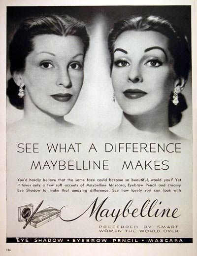 Do you see what difference a Maybelline makes?!  ;-)  (via Une femme d'un certain age: Meet The Beauty Posse) Makeup Advertisement, Maybelline Cosmetics, Vintage Makeup Ads, Maybelline Mascara, Makeup Ads, Retro Makeup, Old Makeup, Maybelline Makeup, Beauty Ad