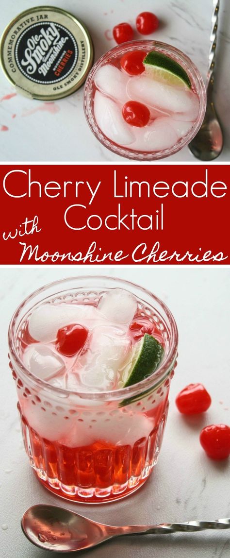 Cherry Moonshine Recipe, Cherry Limeade Cocktail, Moonshine Cherries, Cherry Cocktail Recipes, Limeade Cocktail, Moonshine Cocktails, Moonshine Recipe, Cherry Drink, Summer Vodka Cocktails