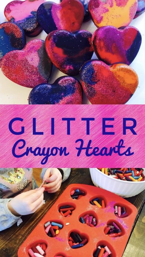 Valentine Goodie Bags, Heart Crayons, Valentines Day Kids, Preschool Valentine, Preschool Valentine Crafts, How To Make Glitter, Crayon Heart, Valentine Craft, Arts And Crafts For Teens