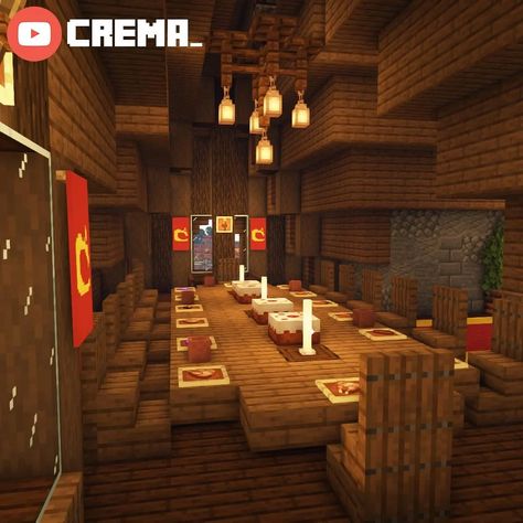 By Crema_ Medieval Inn, Minecraft Building Designs, Viking Hall, Table Minecraft, Minecraft Medieval House, Minecraft Castle Designs, Minecraft Interior, Minecraft Castle, Minecraft Medieval